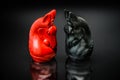 Black and Red Knight Thai chess pieces with black background and selective focus Royalty Free Stock Photo
