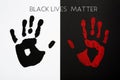 Red palm print on black background with inscription Black Lives Matter