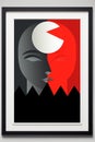 a black and red poster with a womans face on it