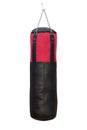 Black and red Punching bag or sandbag hanging for boxing isolated on white background.