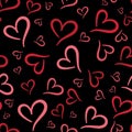 Black and red, random hearts vector pattern, Valentine`s day background, seamless repeat Royalty Free Stock Photo