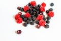 Black and red raspberry composition on a white background Royalty Free Stock Photo