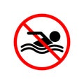 Black red round do not swim warning sign vector, water hazard risk caution at sea beach or river