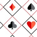 Black and red seamless background with suits of playing cards. Vector