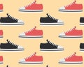 Black and red sneakers. Vector seamless pattern Royalty Free Stock Photo