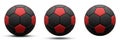 Black and red soccer ball in three versions, with shadow and without. Isolated on white. 3d render. Royalty Free Stock Photo