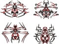 Black and red symmetric spider tattoos