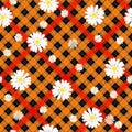 Black and red tartan plaid and daisy flowers pattern on checkered background for textile eps 10 Royalty Free Stock Photo