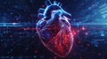 Black with red veins 3d futuristic model of human heart, cardiac healthcare concept. Scientific template. Generative AI