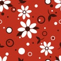 Black red white floral seamless pattern. Groovy contrast flowers vector illustration, hippie aesthetic. Seventies style, summer, Royalty Free Stock Photo