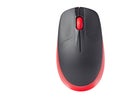 Black and red wireless laser computer mouse on a white background Royalty Free Stock Photo