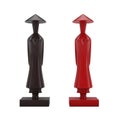 Black and Red Wood Statuettes as Symbol of Vietnam Woman and Man. 3d Rendering