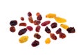 Black, red and yellow Raisins isolated on white background, Top view Royalty Free Stock Photo