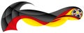 Black red and yellow soccer ball leaving an abstract trail in the form of a wavy with the colors of the flag of Germany on a white Royalty Free Stock Photo
