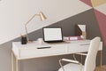 Black, red, yellow and white home office closeup Royalty Free Stock Photo