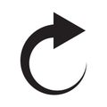 Black refresh icon. Circular arrow shape. Vector rotation sign. Minimal reloop symbol.