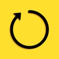 Black Refresh icon isolated on yellow background. Long shadow style. Vector