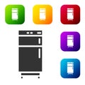 Black Refrigerator icon isolated on white background. Fridge freezer refrigerator. Household tech and appliances. Set Royalty Free Stock Photo