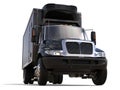 Black refrigerator truck with black trailer unit - front view closeup shot Royalty Free Stock Photo