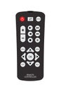 Black remote control with buttons and signs.