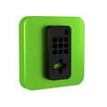 Black Remote control icon isolated on transparent background. Green square button.