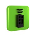 Black Remote control icon isolated on transparent background. Green square button.