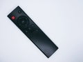 A black remote control with various buttons on a white background Royalty Free Stock Photo