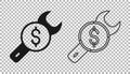 Black Repair price icon isolated on transparent background. Dollar and wrench. Vector