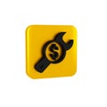 Black Repair price icon isolated on transparent background. Dollar and wrench. Yellow square button.