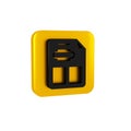 Black Restaurant cafe menu icon isolated on transparent background. Yellow square button.