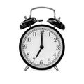Black retro alarm clock at 07:10 o`clock  isolated on white background Royalty Free Stock Photo