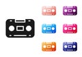 Black Retro audio cassette tape icon isolated on white background. Set icons colorful. Vector Royalty Free Stock Photo