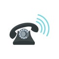 Black retro phone ringing icon, flat style