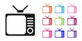 Black Retro tv icon isolated on white background. Television sign. Set icons colorful. Vector Illustration Royalty Free Stock Photo