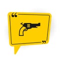 Black Revolver gun icon isolated on white background. Yellow speech bubble symbol. Vector Royalty Free Stock Photo