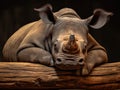 Black rhino resting its head