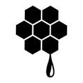 Black rhombuses honeycomb with drop honey icon. Symbol extraction of sweet and healthy nectar.