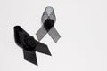 Black ribbon; decoration black ribbon hand made artistic design for sadness expression isolated on white background. Royalty Free Stock Photo