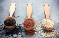 Black rice, brown rice, red rice Royalty Free Stock Photo
