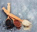 Black rice, brown rice, red rice Royalty Free Stock Photo