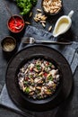 black rice with cream, chicken, mushrooms, almonds Royalty Free Stock Photo