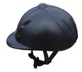 Black riding helmet. Isolated jockey protection on white background. Royalty Free Stock Photo