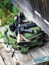 The Black Rifle on a backpack Royalty Free Stock Photo