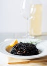 Black risotto with seafood Royalty Free Stock Photo