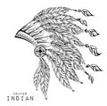 Black roach. Indian feather headdress of eagle. Vector