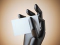 Black robot arm with blank business card