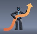 black robot holding upward arrow business growth achievement success artificial intelligence concept Royalty Free Stock Photo