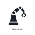 black robotic arm isolated vector icon. simple element illustration from industry concept vector icons. robotic arm editable logo