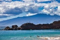 Black rock on Kaanapali Beach on Maui. Royalty Free Stock Photo