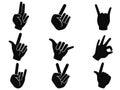 Black rock and roll music hand sign icons